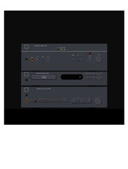 Devices for quality sound. CD-player, amplifier, receiver, equalizer. Vector image for illustrations.