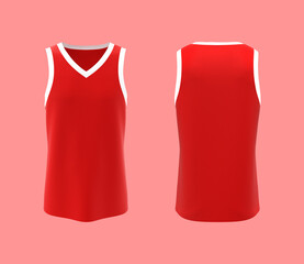 V-neck sleeveless t-shirt mockup in front and back views, design presentation for print, 3d illustration, 3d rendering