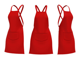 Red apron mockups, clean apron, design presentation for print, 3d illustration, 3d 