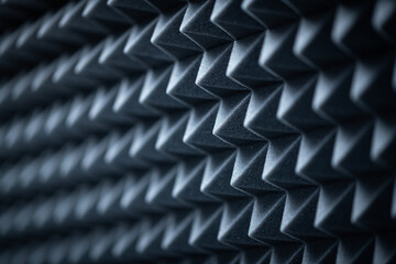 Grey dampening acoustic foam in the vocal recording room. - 392032805