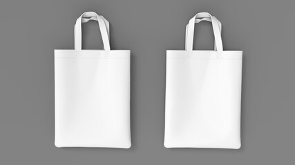 Blank white tote bag mockup isolated on white background. 3d rendering, 3d illustration