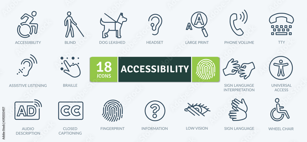 Wall mural Accessibility Icons Pack. Thin line icons set. Flat icon collection set. Simple vector icons