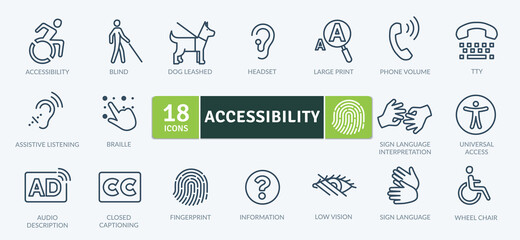 Accessibility Icons Pack. Thin line icons set. Flat icon collection set. Simple vector icons - obrazy, fototapety, plakaty