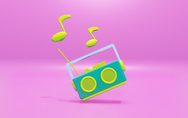 3d render abstract cartoon radio tone pink background