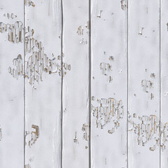 Old white painted wooden wall-texture or background, wood pattern with paint chips and scratches. 3D-rendering
