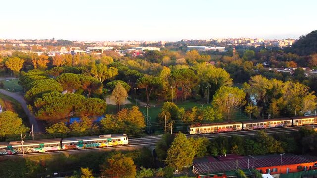 due treni locali si incrociano sul ponte del Tevere a Roma
