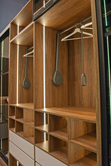 Interior design of bedroom closet wardrobe in house