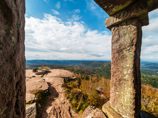 Monument on the Donon mountain peak in the Vosges. Historic sacred place where the rituals of the...