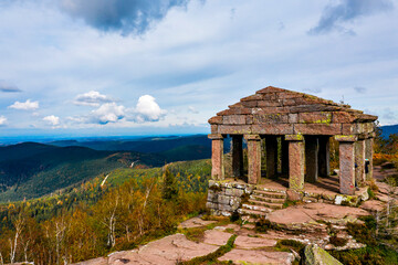 Monument on the Donon mountain peak in the Vosges. Historic sacred place where the rituals of the...