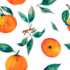 watercolor pattern mandarins with leaves