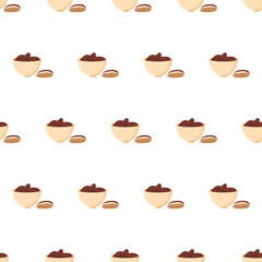 Half date fruit and bowl seamless pattern for fabric and print design. Vegetarian healthy food. Tropical backdrop. Textile ornament. Exotic oriental wallpaper.