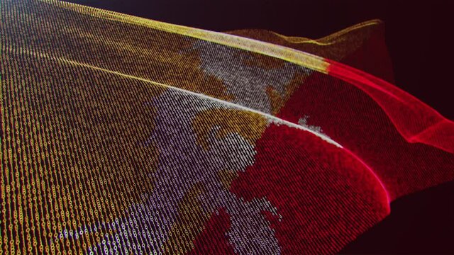 3d render. Bhutan digital flag with binary code texture flies in the wind. Seamless loop.