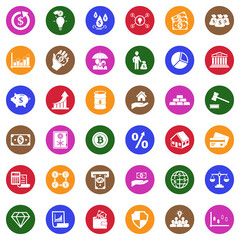 Investment Icons. White Flat Design In Circle. Vector Illustration.