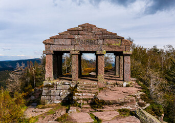 Naklejka premium Monument on the Donon mountain peak in the Vosges. Historic sacred place where the rituals of the Celts and Proto-Celts took place.