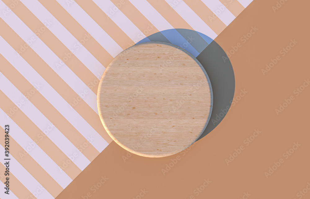 Aufkleber empty round wood for product display. flat lay. top view. 3d render.