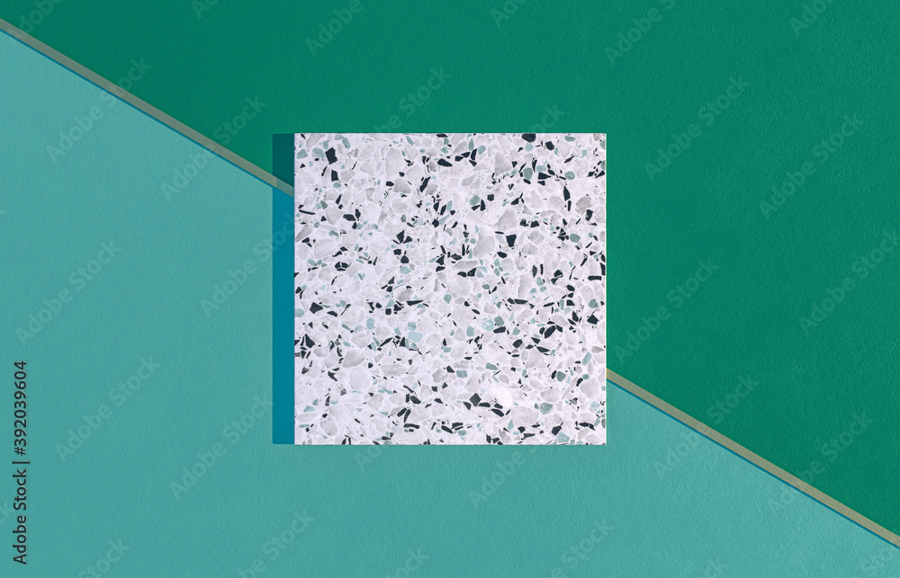 Aufkleber empty square terrazzo stone for product display. flat lay. top view. 3d render.