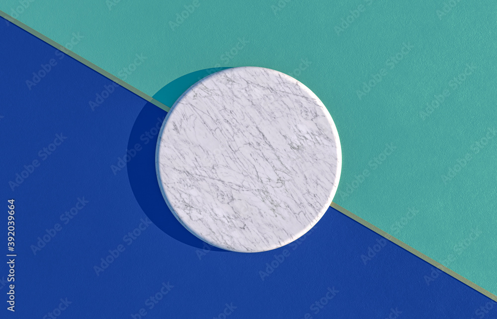 Poster empty round marble for product display. flat lay. top view. 3d render.