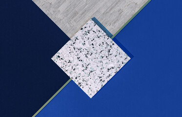Fototapeta na wymiar Empty square terrazzo stone for product display. Flat lay. Top view. 3d render.