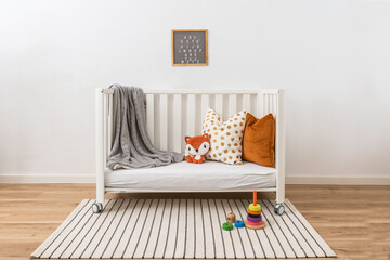 Children's bedroom and bed with toys