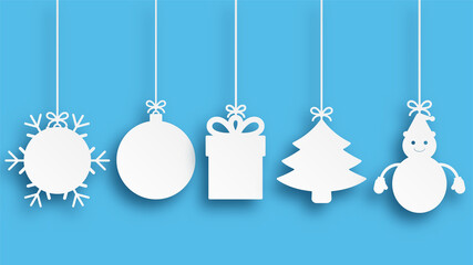 Merry Christmas wish background. Bank circle ornament hanging. Festival celebration poster layout. paper art vector