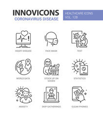 Coronavirus disease - line design style icons set