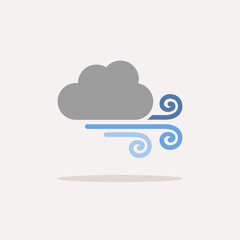 Strong wind and cloud. Color icon with shadow. Weather vector illustration