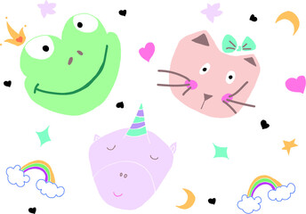 Set of funny cute cartoon animals