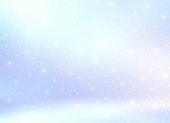 Sparkling snow into light blue empty room 3d illustration. Magic winter holidays decorative background.