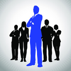 Successful Team Leader in Blue. A team of Successful executives led by a great and leader.