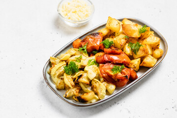 Various vegetables, zucchini, tomatoes, pepper.Space for text.