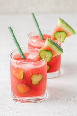Watermelon cucumber mocktail. Space for text.