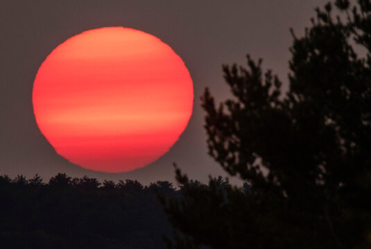 Eastern sunset defused and colored by western forest fire smoke