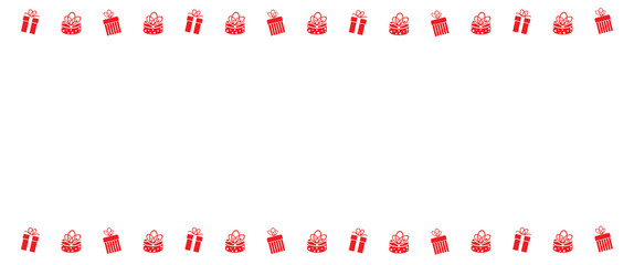 Christmas border and gift present box, Cartoon Border Gift Box Gift Christmas, Birthday card. Red white cute in horizontal