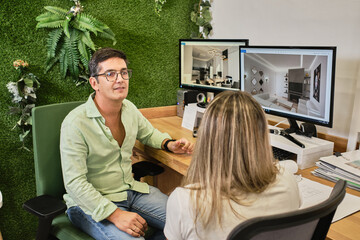 several workers share ideas in the workplace