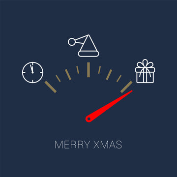 A speedometer or clock hand indicating the arrival of Christmas gifts. Vector illustration