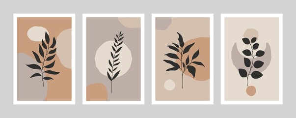 Abstract floral posters. Botanical wall art print, minimal plant set for card, wallpaper, cover, natural plant vector illustration
