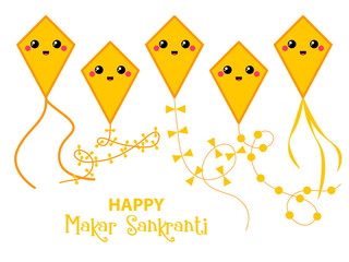 Makar Sankranti kites festival of India. Makar Sankranti celebration vector illustration