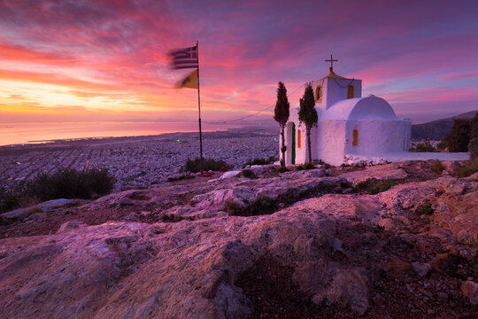 Prophetess Ilias on Himettus mountain and view of Athens.
