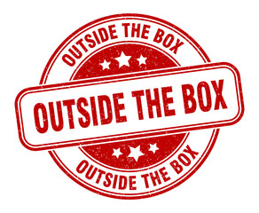 outside the box stamp. outside the box label. round grunge sign