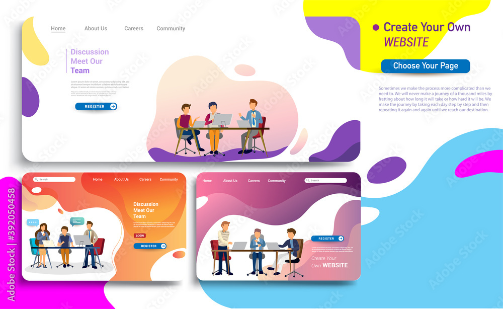 Wall mural set of landing page design templates, business strategy, analytics and brainstorming. modern vector 