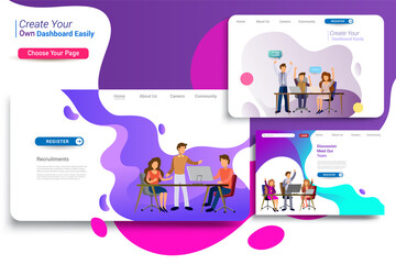 Fototapeta premium Set of landing page design templates, business strategy, analytics and brainstorming. Modern vector illustration concepts for website design ui/ux and mobile website development, business presentation