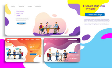 Set of landing page design templates, business strategy, analytics and brainstorming. Modern vector illustration concepts for website design ui/ux and mobile website development, business presentation