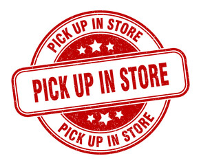 pick up in store stamp. pick up in store label. round grunge sign