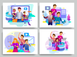 Set of Landing page design of social media and entertainer. Social media concept landing page template. Modern vector illustration concepts for website design ui/ux and mobile website development.