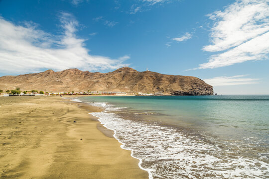 Sandy beach in Gran Tarajal, Fuerteventura, Canary Islands, Spain.