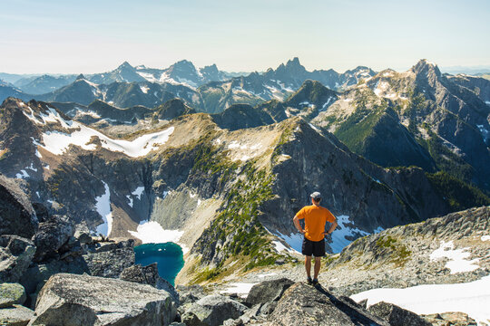 Successful hiking trip ends with stunning view of endless mountains.