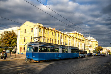 Fototapeta premium Historical building of Regional council on Soborna street in Vinnytsia, Ukraine. September 2020
