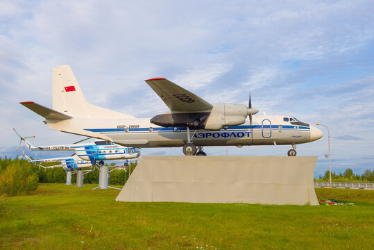 SALEHARD, RUSSIA - AUGUST 29, 2018: An-26 airplane in the commemorative exposition of civil aviation at the airport of Salekhard