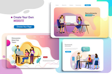 Set of landing page design templates, business strategy, analytics and brainstorming. Modern vector illustration concepts for website design ui/ux and mobile website development, business presentation