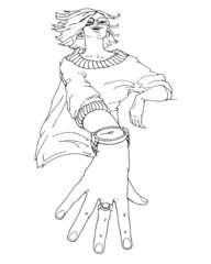 Sketch of a girl in a dress. Fashion model.